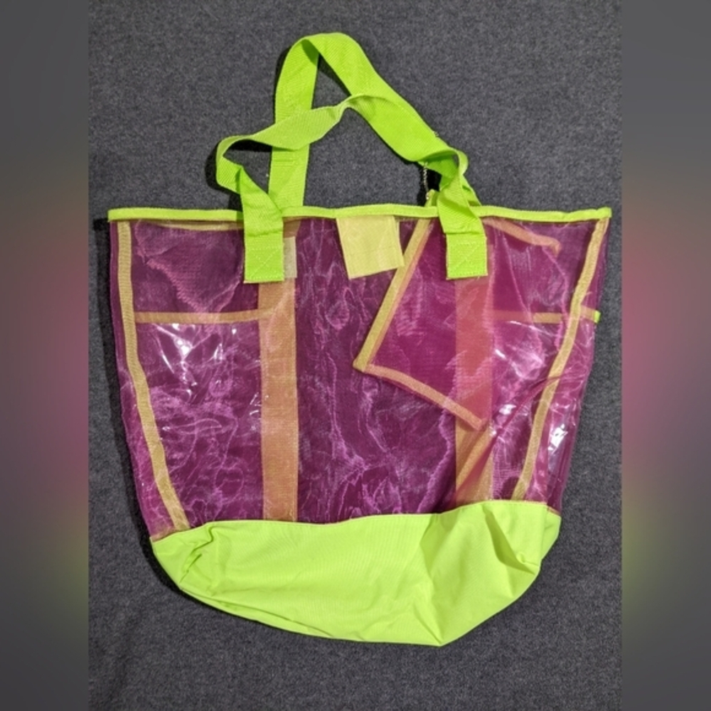NEW large mesh beach bag tote pink‎ neon green